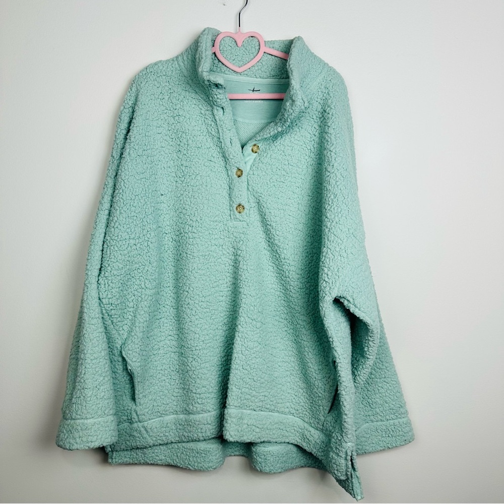 Aerie Light Green Sherpa Fleece Pullover Sweater Size XXL